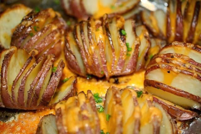Roasted Hasselback Potatoes with Garlic Infused Olive Oil