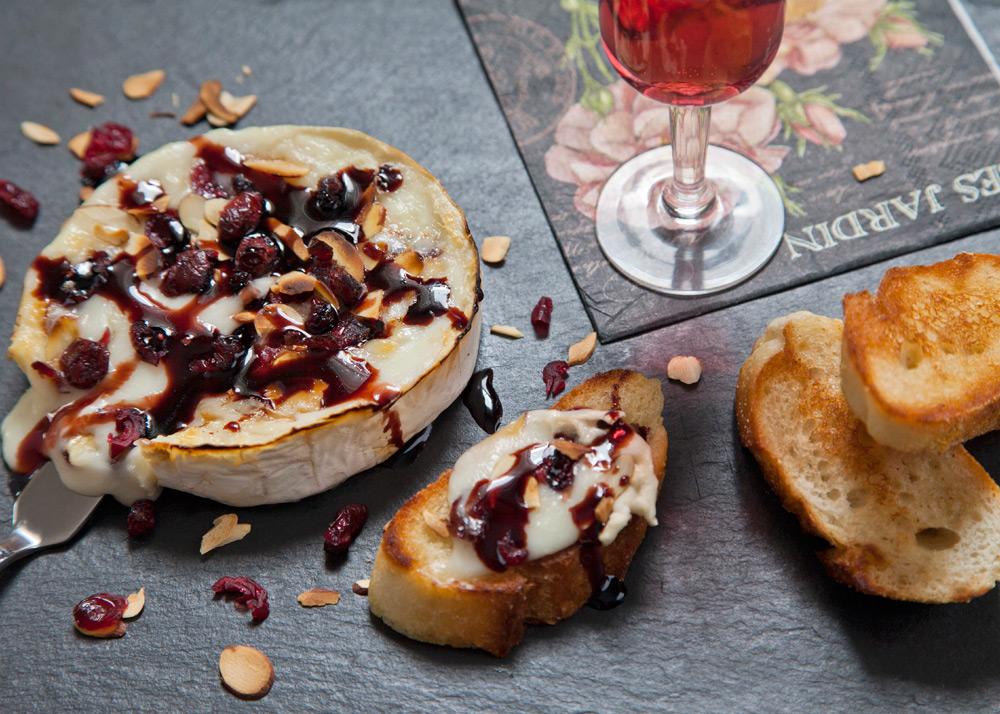 Baked Brie with Pears and Pomegranate Balsamic